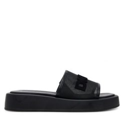 Klapki DKNY. Czarne klapki damskie DKNY, bez wzorów, bez obcasa, bez zapięcia. Za 359.99 zł.