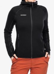 Bluza trekkingowa damska Mammut Aconcagua ML Hooded Jacket. Czarne bluzy damskie Mammut, m, bez wzorów, z materiału, bez ramiączek, z kapturem. Za 859.15 zł.