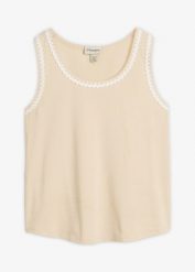Tank top z dodatkiem jedwabiu. Brązowe topy damskie bonprix, bez wzorów, z koronki, bez kołnierzyka, bez ramiączek. Za 69.99 zł.