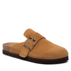 Klapki Genuins. Brązowe klapki damskie Genuins, bez wzorów, bez obcasa, bez zapięcia. Za 349.99 zł.