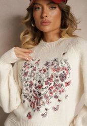 Jasnobeżowy Sweter z Bawełną i Wzorem w Motyle Galedi. Brązowe swetry nierozpinane damskie Renee, m, bez wzorów, z bawełny, casualowe, bez kołnierzyka, bez ramiączek. Za 134.99 zł.
