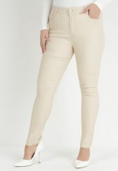 Jasnobeżowe Spodnie Skinny Push Up Zami. Brązowe spodnie materiałowe damskie Born2be, z aplikacjami, z jeansu, eleganckie. Za 79.99 zł.