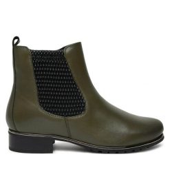 Botki Josef Seibel. Zielone botki damskie Josef Seibel, bez wzorów, bez obcasa, na płaskiej podeszwie, bez zapięcia. Za 469.99 zł.