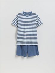 Dwuczęściowa piżama - jasnoniebieski. Niebieskie piżamy męskie Reserved, l, bez wzorów, z bawełny, bez kołnierzyka, bez ramiączek. Za 99.99 zł.