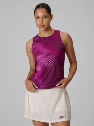 4F Top tenisowy regular szybkoschnący damski - fioletowy XL. Fioletowe koszulki sportowe damskie 4F, xl, bez wzorów, bez ramiączek, na fitness i siłownię. Za 99.99 zł.