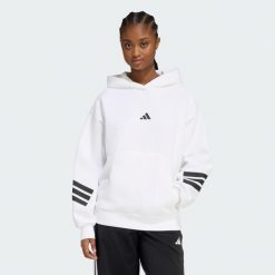 Bluza z kapturem Future Icons 3-Stripes. Białe bluzy damskie Adidas, bez wzorów, z materiału, sportowe, bez ramiączek, z kapturem. Za 299.00 zł.