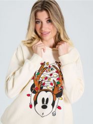 Bluza Myszka Miki - kremowy. Białe bluzy damskie Sinsay, l, bez wzorów, sportowe, bez ramiączek, z kapturem. Za 49.99 zł.
