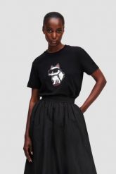 KARL LAGERFELD Czarny damski t-shirt Ikon Sketch Choupette. Czarne t-shirty damskie KARL LAGERFELD, xs, bez wzorów, z materiału, bez kołnierzyka, bez ramiączek. W wyprzedaży za 249.99 zł.