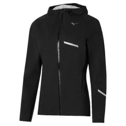 Damska kurtka wodoodporna Mizuno 20K ER. Czarne kurtki sportowe damskie Mizuno, bez wzorów, bez ramiączek, bez kaptura, do biegania. Za 419.99 zł.