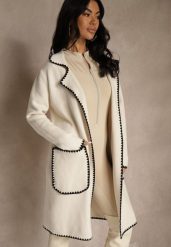 Beżowy Kardigan z Haftowaną Lamówką Tuscele. Brązowe kardigany damskie Renee, s, bez wzorów, z jeansu, eleganckie, bez kołnierzyka. Za 129.99 zł.