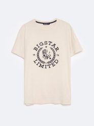Koszulka męska z dużym haftem kremowa Abelar 103. Białe t-shirty męskie BIG STAR, l, bez wzorów, z bawełny, bez kołnierzyka, bez ramiączek. W wyprzedaży za 29.99 zł.