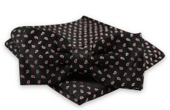 Czarna Mucha Męska -ALTIES- z Taką Samą Poszetką, w Czerwony Wzór Paisley. Czerwone krawaty i muchy Alties, bez wzorów, eleganckie. Za 54.00 zł.