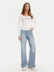 Guess Bluzka O5RI00 KBBU1 Biały Regular Fit. Białe bluzki damskie Guess, xs, z aplikacjami, z bawełny, bez kołnierzyka, bez ramiączek. Za 139.99 zł.