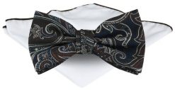 Mucha Męska z Poszetką - Chattier - Odcienie Brązu i Granatu, Wzór Orientalny. Niebieskie krawaty i muchy Chattier, bez wzorów, eleganckie. Za 65.00 zł.