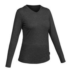 Koszulka trekkingowa damska Forclaz Travel 500 merino. Czarne bluzki damskie FORCLAZ, m, bez wzorów, z jersey, sportowe, bez kołnierzyka, bez ramiączek. Za 129.99 zł.