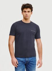 PAKO LORENTE – Granatowy t-shirt męski. Niebieskie t-shirty męskie Pako Lorente, l, bez wzorów, z bawełny, bez kołnierzyka, bez ramiączek. Za 69.99 zł.