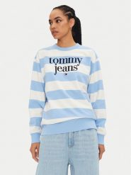 Tommy Jeans Bluza Ess Logo DW0DW19041 Niebieski Relaxed Fit. Niebieskie bluzy damskie Tommy Jeans, m, bez wzorów, z bawełny, bez ramiączek, bez kaptura. Za 269.99 zł.