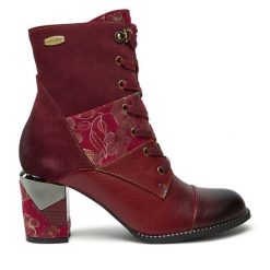 Botki Laura Vita. Czerwone botki damskie Laura Vita, bez wzorów, bez obcasa, na słupku, bez zapięcia. Za 639.99 zł.