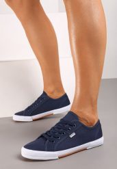 Granatowe Tenisówki z Ozdobnymi Przeszyciami Oridorise. Niebieskie trampki i tenisówki damskie Born2be, bez wzorów, z jeansu, bez zapięcia. Za 79.99 zł.