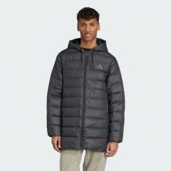 Parka z kapturem Essentials CLIMAWARM 3-Stripes Light Down. Czarne parki męskie Adidas, bez wzorów, bez kołnierzyka, z kapturem. Za 649.00 zł.