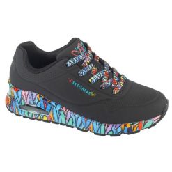 Buty sportowe Sneakersy damskie, Uno - Ravaged Love. Czarne obuwie sportowe damskie Skechers, bez wzorów, bez zapięcia, trekkingowe. Za 399.99 zł.