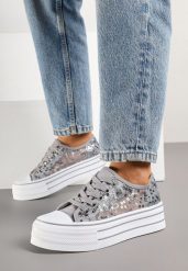 Szare Siateczkowe Trampki Vices na Platformie Zdobione Cekinami Telandria. Szare trampki i tenisówki damskie Born2be, z aplikacjami, z jeansu, bez zapięcia. Za 74.99 zł.