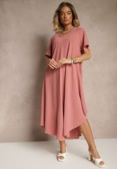 Różowa Sukienka z Bawełną o Rozkloszowanym Kroju Lilzedi. Czerwone sukienki damskie Renee, na co dzień, na lato, xl, bez wzorów, z bawełny, eleganckie, bez kołnierzyka, bez ramiączek, midi, rozkloszowane. Za 54.99 zł.