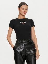 Guess Jeans T-Shirt W4YI64 KA0H1 Czarny Slim Fit. Czarne t-shirty damskie Guess Jeans, m, z aplikacjami, z bawełny, bez kołnierzyka, bez ramiączek. Za 99.99 zł.