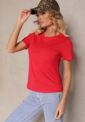 Czerwony Casualowy Bawełniany T-shirt Rivali. Czerwone t-shirty damskie Renee, m, bez wzorów, z bawełny, klasyczne, bez kołnierzyka, bez ramiączek. Za 24.99 zł.