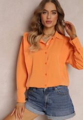 Pomarańczowa Koszula z Kołnierzem i Przeszyciami Emoree. Brązowe koszule damskie Renee, bez wzorów, eleganckie, bez kołnierzyka, bez ramiączek. Za 79.99 zł.