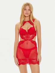 Guess Koszula nocna Monica O4BX17 KCC70 Czerwony Regular Fit. Czerwone koszule nocne damskie Guess, z aplikacjami, z syntetyku, bez ramiączek. Za 359.99 zł.