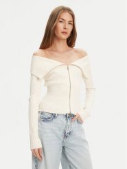 Guess Sweter W5YR03 Z30I2 Écru Slim Fit. Swetry nierozpinane damskie Guess, xxl, z aplikacjami, z wiskozy, bez kołnierzyka, bez ramiączek. Za 339.99 zł.