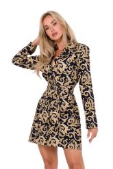 Żakietowa sukienka marynarka z paskiem i modnym nadrukiem. Marynarki i żakiety damskie MOE, xxl, bez wzorów, eleganckie, bez kołnierzyka, bez ramiączek. Za 439.00 zł.