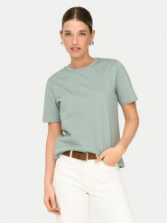 ONLY T-Shirt Freja 15367970 Zielony Regular Fit. Zielone t-shirty damskie ONLY, s, bez wzorów, z bawełny, bez kołnierzyka, bez ramiączek. Za 69.99 zł.