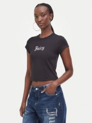 Juicy Couture T-Shirt JCWCT226326 Czarny Slim Fit. Czarne t-shirty damskie Juicy Couture, xs, bez wzorów, bez kołnierzyka, bez ramiączek. Za 169.99 zł.