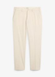 Spodnie garniturowe z przewiewnej mieszanki lnu, regular fit. Brązowe eleganckie spodnie męskie bonprix, bez wzorów. Za 209.99 zł.