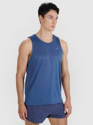4F Tank top do biegania regular szybkoschnący męski - granatowy XL. Niebieskie koszulki sportowe męskie 4F, m, bez wzorów, z dzianiny, bez ramiączek, do biegania. W wyprzedaży za 99.99 zł.