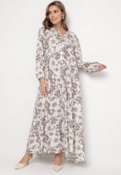 Szara Bawełniana Sukienka o Rozkloszowanym Kroju w Kwiaty Efadora. Szare sukienki damskie Born2be, na co dzień, l, bez wzorów, z bawełny, eleganckie, bez kołnierzyka, bez ramiączek, maxi, rozkloszowane. Za 149.99 zł.