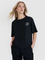 4F T-shirt oversize z nadrukiem damski - czarny S. Czarne t-shirty damskie 4F, s, bez wzorów, z bawełny, klasyczne, bez kołnierzyka, bez ramiączek. W wyprzedaży za 59.99 zł.