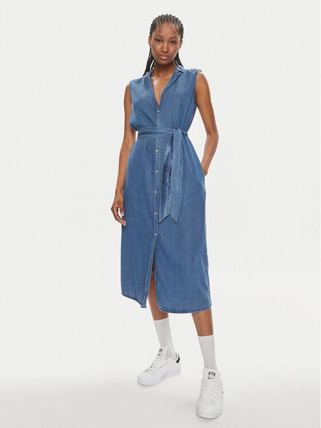 Pepe Jeans Sukienka koszulowa Maggie PL953512 Niebieski Regular Fit. Niebieskie sukienki damskie Pepe Jeans, xs, bez wzorów, z bawełny, bez kołnierzyka, bez ramiączek, koszulowe. Za 249.99 zł.