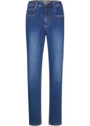 Dżinsy Mom ze stretchem. Niebieskie jeansy damskie bonprix, bez wzorów, z jeansu. Za 97.99 zł.