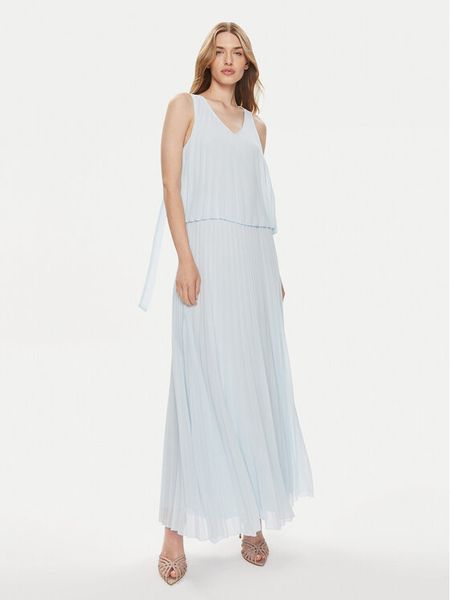 Kontatto Sukienka wieczorowa SU310 Błękitny Regular Fit. Niebieskie sukienki damskie Kontatto, bez wzorów, z syntetyku, wizytowe, bez kołnierzyka, bez ramiączek. Za 359.99 zł.