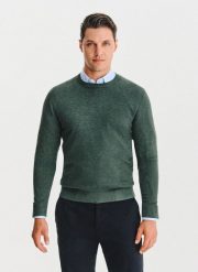 PAKO LORENTE – Zielony sweter męski o-neck. Zielone swetry męskie Pako Lorente, na jesień, m, bez wzorów, z poliesteru, bez kołnierzyka, bez ramiączek. Za 299.99 zł.