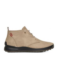 Botki Rieker. Brązowe botki damskie Rieker, bez wzorów, bez obcasa, na płaskiej podeszwie, bez zapięcia. Za 279.99 zł.
