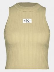 Calvin Klein Jeans Top Label J20J223151 Zielony Slim Fit. Zielone topy damskie Calvin Klein Jeans, xl, bez wzorów, z jeansu, bez kołnierzyka, bez ramiączek. Za 189.99 zł.