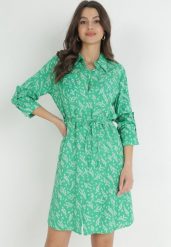 Zielona Koszulowa Sukienka Mini z Wiskozy Aphrorena. Zielone sukienki damskie Born2be, m, bez wzorów, z materiału, bez kołnierzyka, bez ramiączek, mini, koszulowe. Za 34.99 zł.
