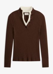 Sweter z prążkowanej tkaniny wiskozowej, 2 w 1. Zielone swetry nierozpinane damskie bonprix, bez wzorów, prążkowane, bez kołnierzyka, bez ramiączek. Za 117.99 zł.