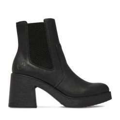 Botki Rieker. Czarne botki męskie Rieker, bez wzorów, bez obcasa, bez zapięcia. Za 369.99 zł.