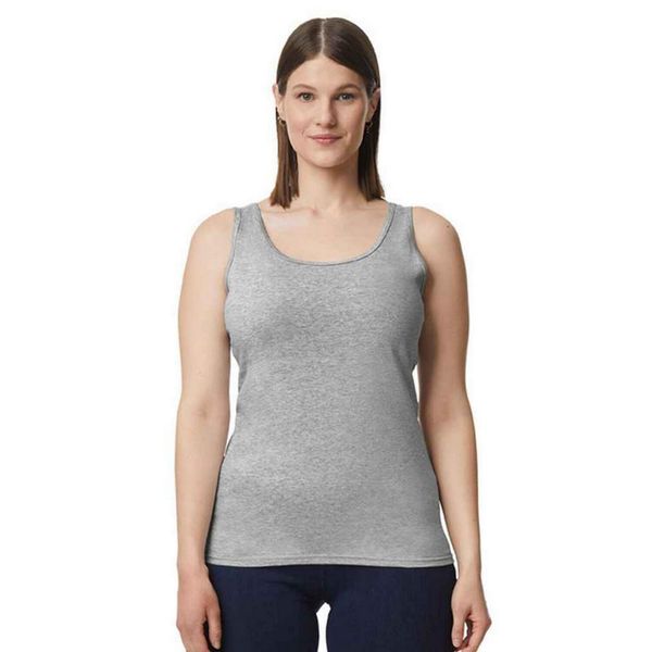 Podkoszulek Damski/płaski Softstyle Plain Tank Top. Szare topy damskie GILDAN, xl, bez wzorów, bez kołnierzyka, bez ramiączek. Za 36.99 zł.