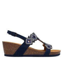 Sandały Scholl. Niebieskie sandały damskie Scholl, bez wzorów, bez obcasa, na koturnie, bez zapięcia. Za 449.99 zł.